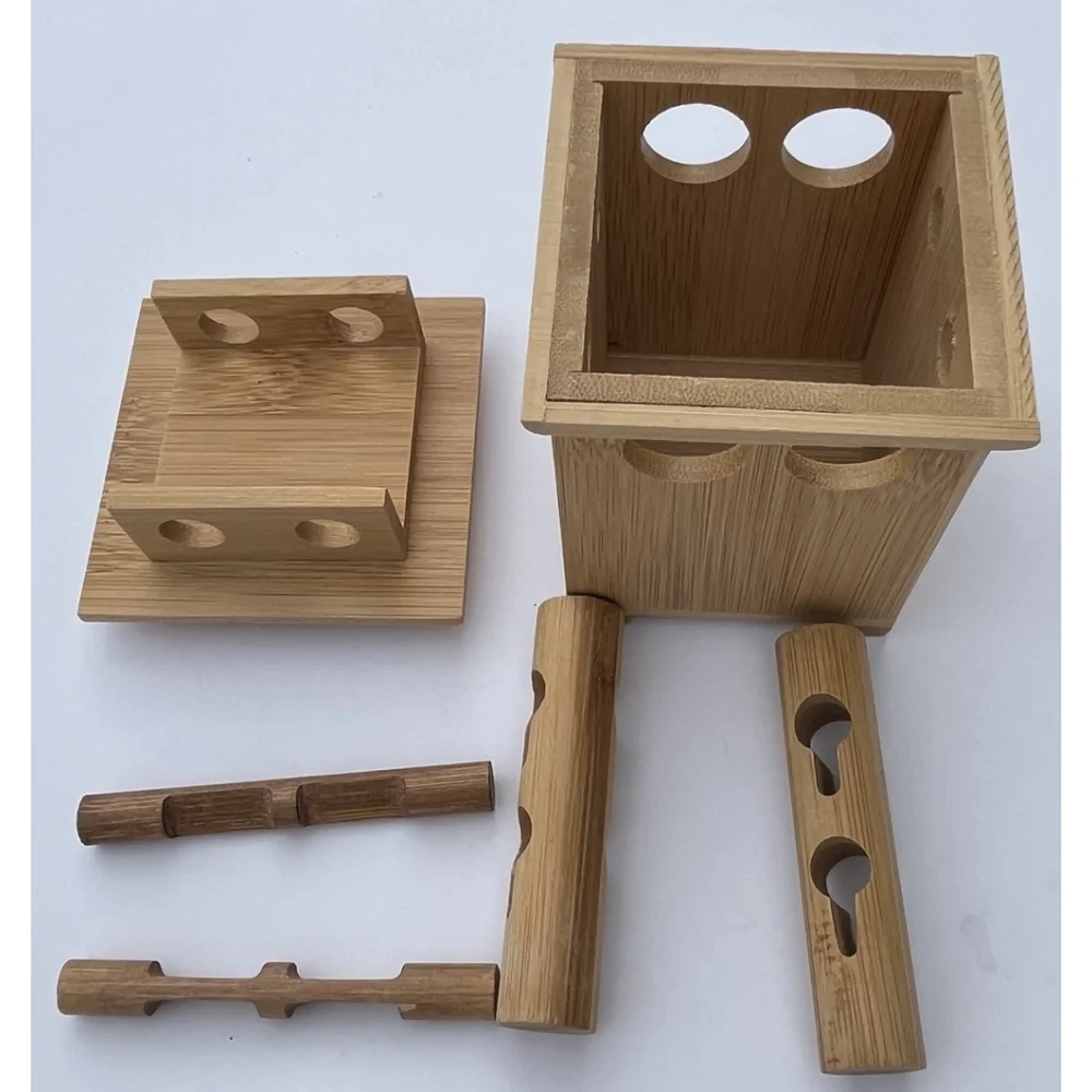 Bamboo Puzzle Lock Box Secret Storage Box Hidden Lock Wooden Safe Box Style Japa